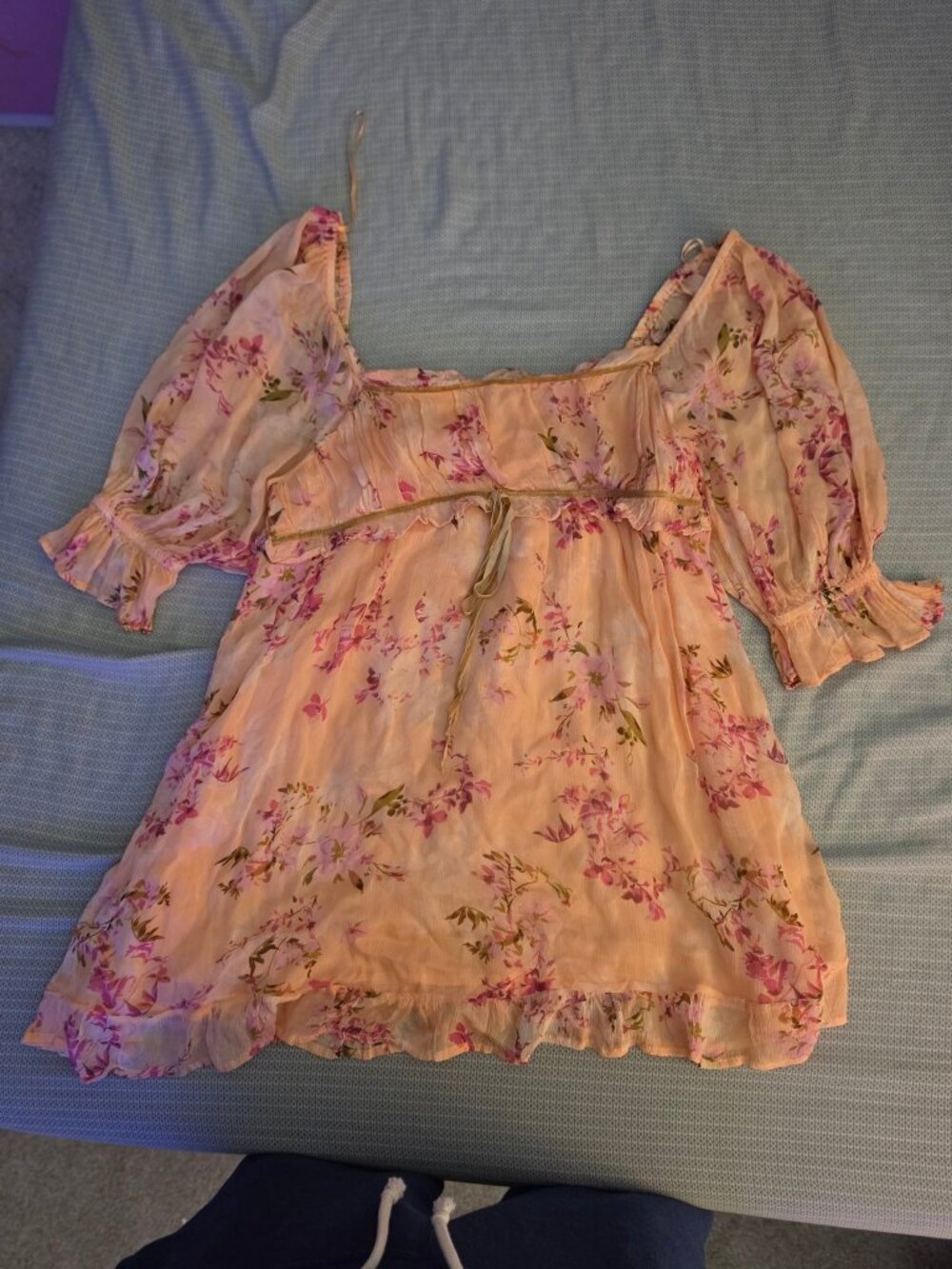 Free People Marney Floral Mini Dress M Peach NWT